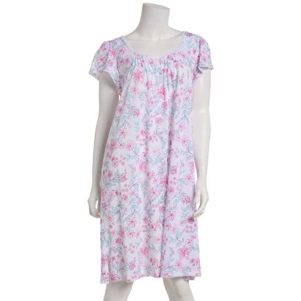 Womens Miss Elaine Short Sleeve Floral Nightgown