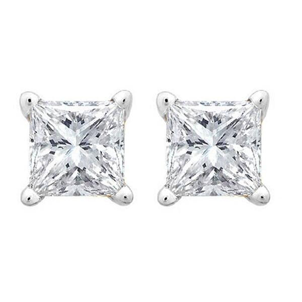 Parikhs 10kt. White Gold Princess Cut Stud Earrings - image 