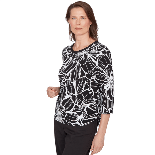 Womens Alfred Dunner Classics Floral Linework Side Tie Blouse