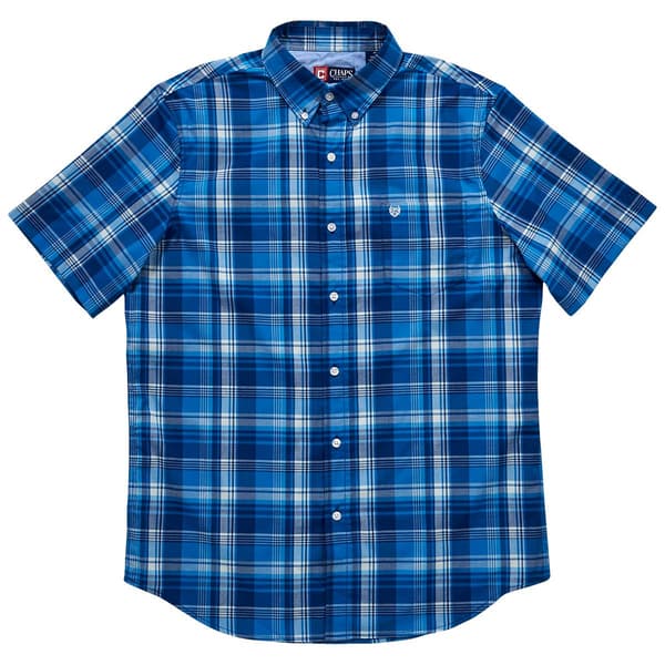 Mens Chaps Easy Care Plaid Button Down Shirt - Estate Blue - image 