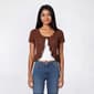 Juniors No Comment Short Sleeve Ruffle Button Front Cardigan - image 2