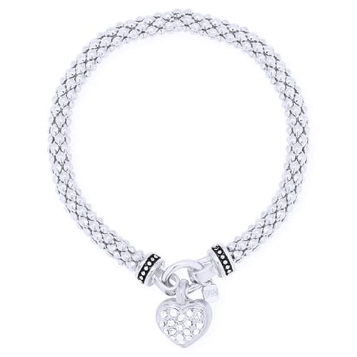 Nine West Silver-Tone Heart Charm Mesh Stretch Bracelet - image 