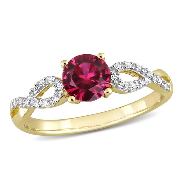 Gemstone Classics&#40;tm&#41; 10kt. Gold Diamond & Lab Created Ruby Ring - image 