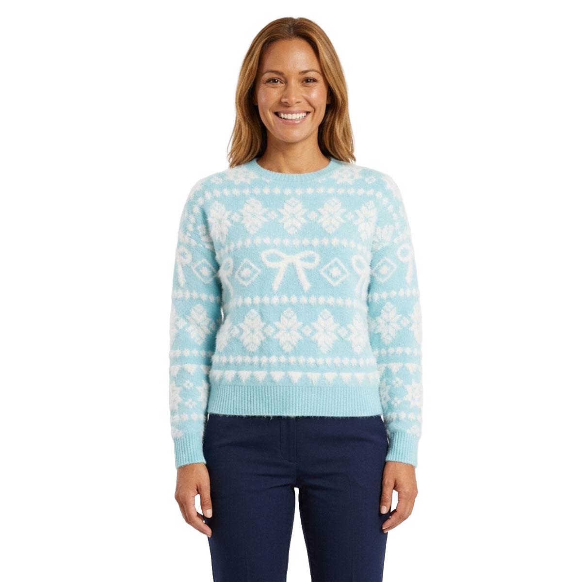 Womens 99 Jane Street Long Sleeve Fair Isle Bow Sweater