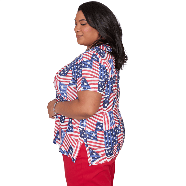 Plus Size Alfred Dunner Lady Liberty American Flag Keyhole Blouse