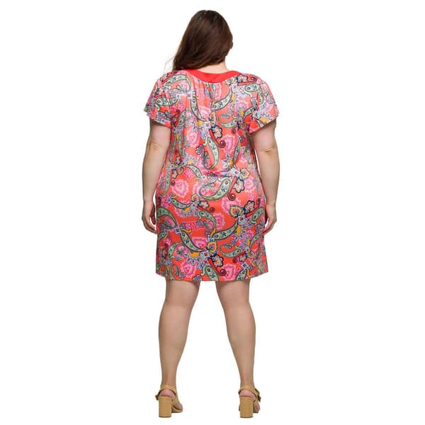 Plus Size 24/7 Comfort Apparel Pink Paisley Mini Dress