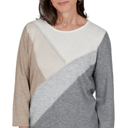 Petite Alfred Dunner Regent Street Studded Color Block Sweater