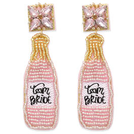 Bridal Pink Bottle Seed Bead Team Bride Drop Earrings