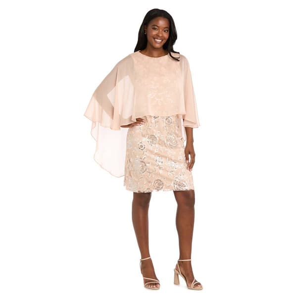 Womens R&M Richards Sheer Capelet Overlay Embroidered Dress