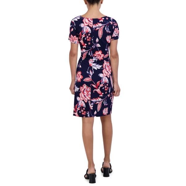 Petite Robbie Bee Short Sleeve Floral Side Tie Sheath Dress