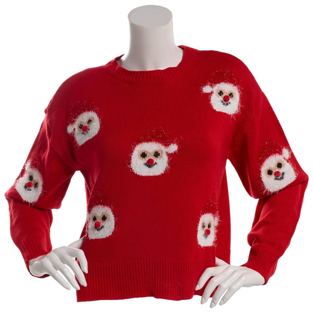 Juniors No Comment Intarsia Eyelash Santa Clause Sweater