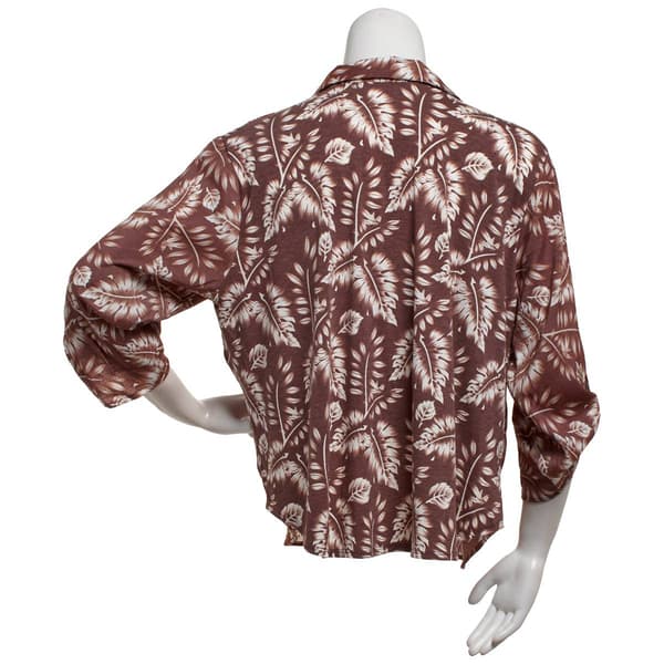 Plus Size Notations 3/4 Sleeve Tropical Casual Button Down