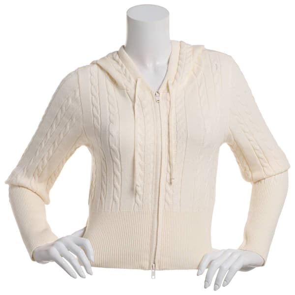 Juniors Pink Rose Cabled Rib Zip Up Hoodie