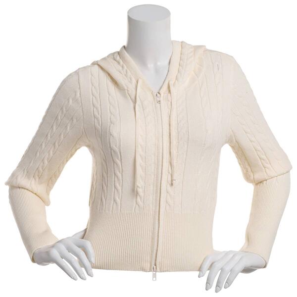 Juniors Pink Rose Cabled Rib Zip Up Hoodie - image 