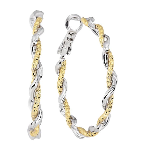 Athra Fine Silver Plated Two-Tone 35mm Braided Hoop Earrings - image 