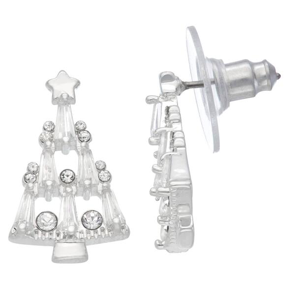 Napier Silver-Tone Crystal Tree Stud Earrings - image 