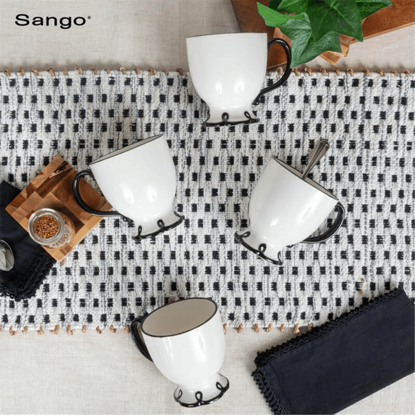 Sango Splash of Cheers Black & White Coffee Mugs - Set of 14