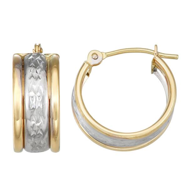 10kt. Bi-Color X Diamond-Cut & Polished Hoop Earrings - image 