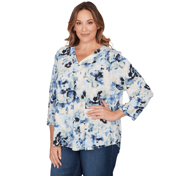 Plus Size Emaline Seabreeze Essence 3/4 Sleeve Top With Overlapp