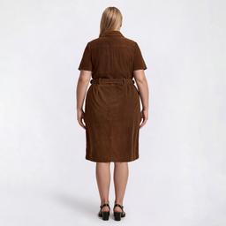 Plus Size Vivid Aura Short Sleeve Corduroy Belted Sheath Dress