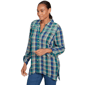 Petite Ruby Rd. Fall Flair Roll Tab Embroidery Plaid Blouse - image 5