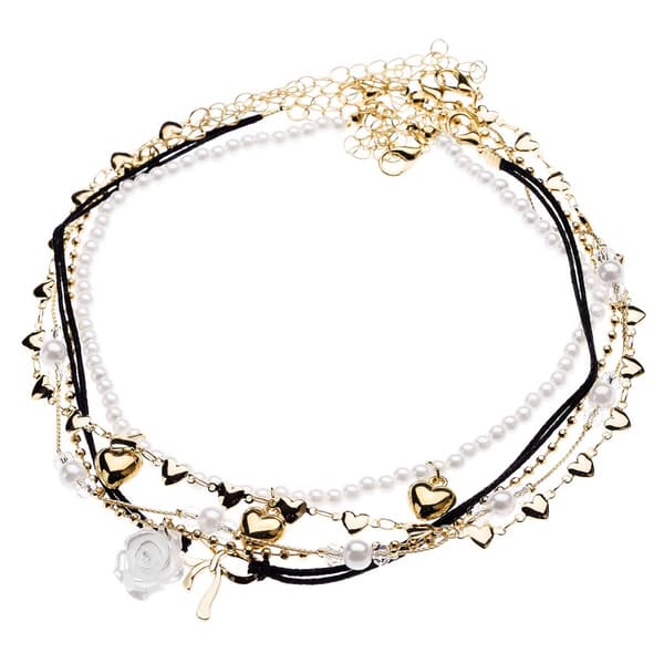 Ashley Pearl Black Cord Gold-Tone Heart Flower & Bow Choker Set - image 