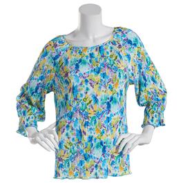 Womens Floral & Ivy 3/4 Sleeve Round Neck Muted Floral Blouse