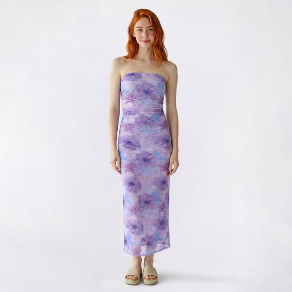 Juniors Madden Girl Floral Mesh Ruch Tube Maxi Dress - Purple
