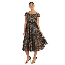 Plus Size R&M Richards Off Shoulder 3D Floral Tea Length Dress