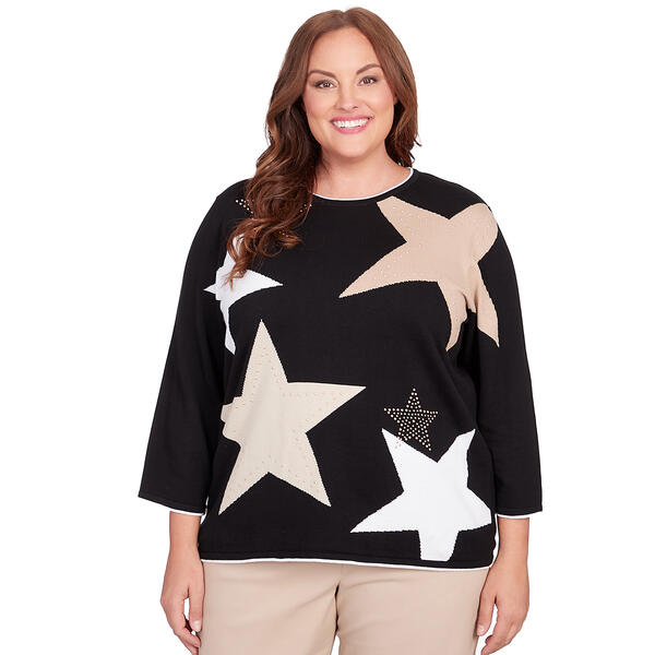 Plus Size Alfred Dunner Neutral Territory Stars Heat Set Sweater - image 