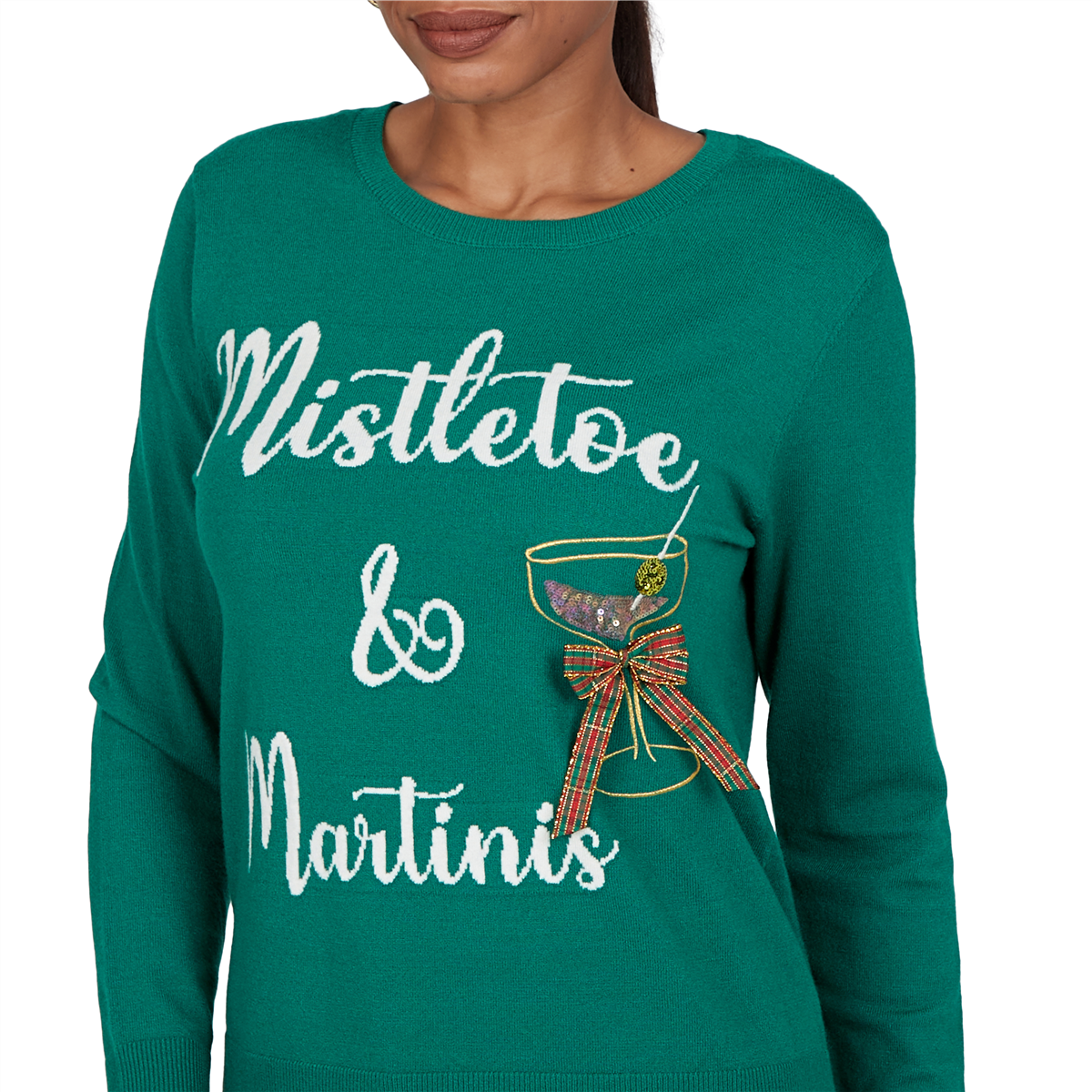 Womens Ruby Rd. Happy Holidays Mistletoe & Martinis Sweater