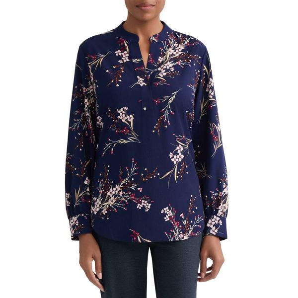 Womens Jones New York Long Sleeve Y Neck Floral Popover Blouse - image 