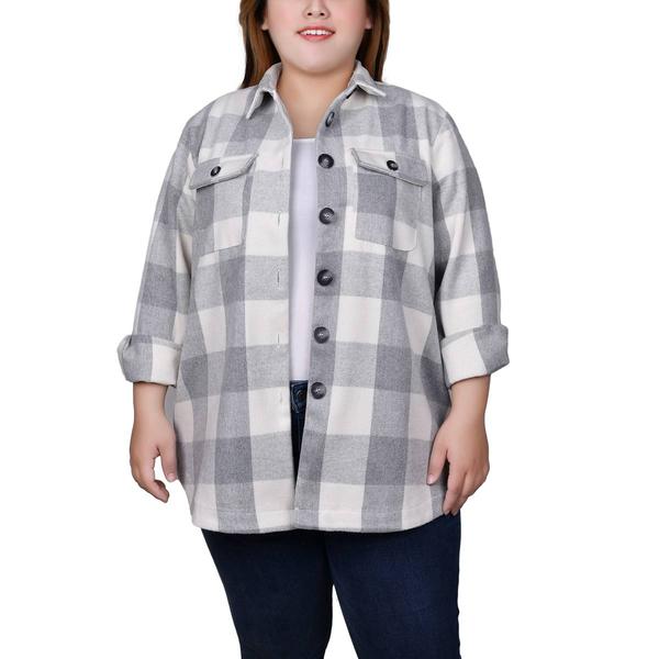 Plus Size Mountain Ridge Long Sleeve Twill Checkered Shacket - image 