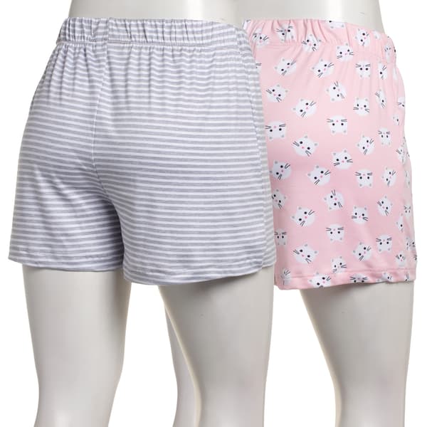 Juniors Pillow Talk 2pk. Cats & Stripes Pajama Shorts