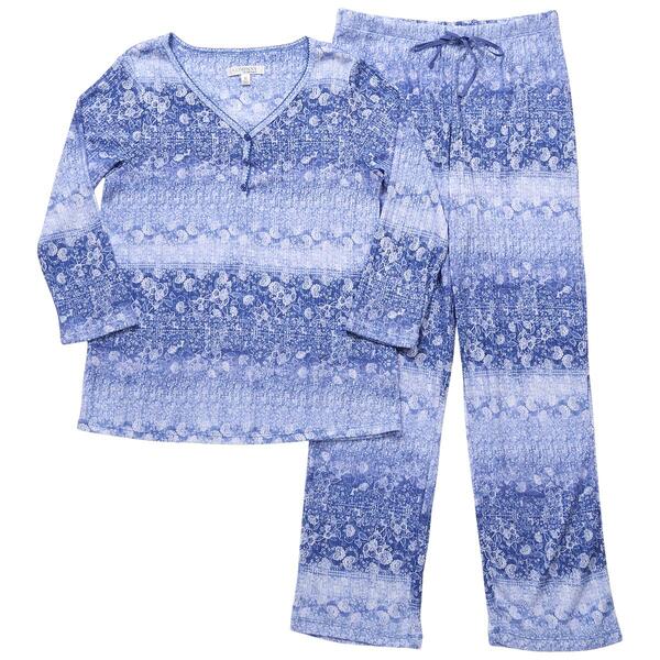 Womens Ellen Tracy 3/4 Sleeve Floral Rib Pajama Set - image 