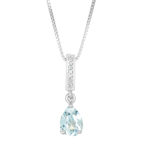 Gemminded 7x5mm Pear Shape Aquamarine & White Topaz Pendant