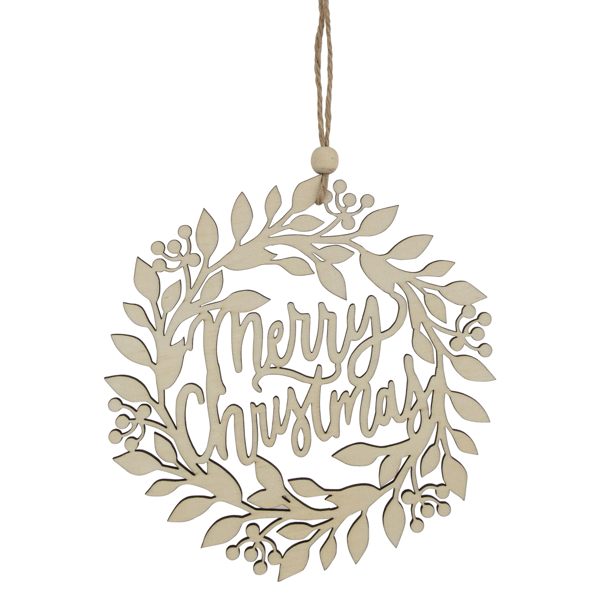 Northlight 8in. Natural "Merry Christmas" Wooden Wreath Ornament