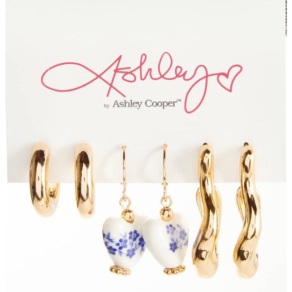 Ashley Hoop/Heart Drop 3pr. Earring Set - image 