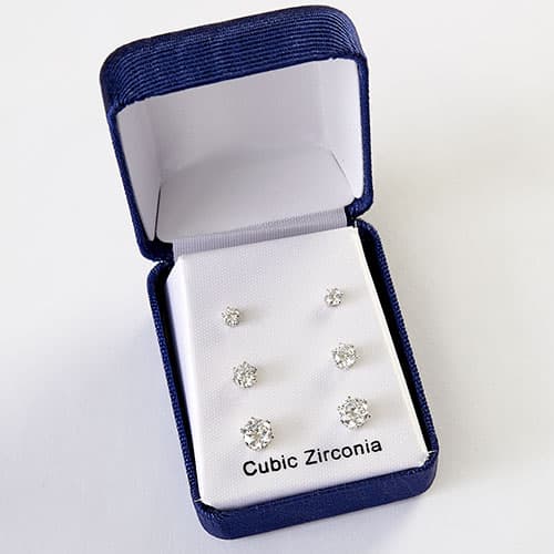 Trio Set Round Cubic Zirconia Post Earrings - image 