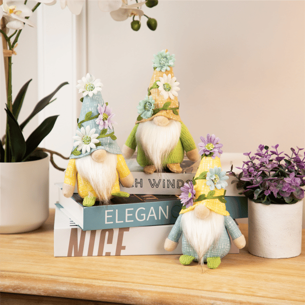 Northlight Mini Plush Gnomes with Floral Hat Spring - Set of 3 - image 