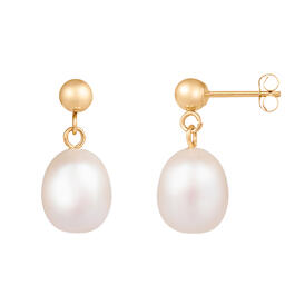 Splendid Pearls 14kt. Gold Dangling Drop-Shaped Pearl Earrings