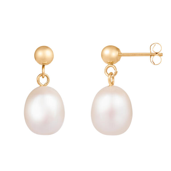 Splendid Pearls 14kt. Gold Dangling Drop-Shaped Pearl Earrings - image 