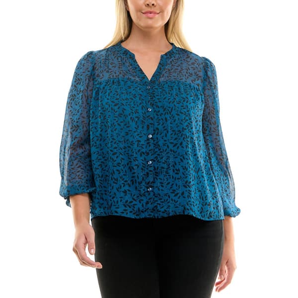 Petite Zac & Rachel 3/4 Sleeve Printed Lurex Chiffon Blouse - image 