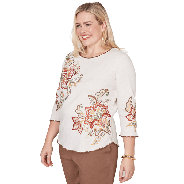 Womens Alfred Dunner Spice Market Floral Embroidery Blouse