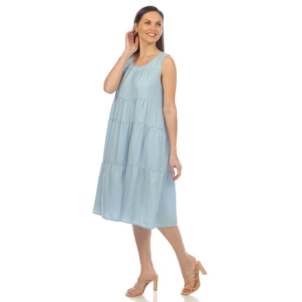 Womens White Mark Sleeveless Tiered Chambray Midi Dress - image 