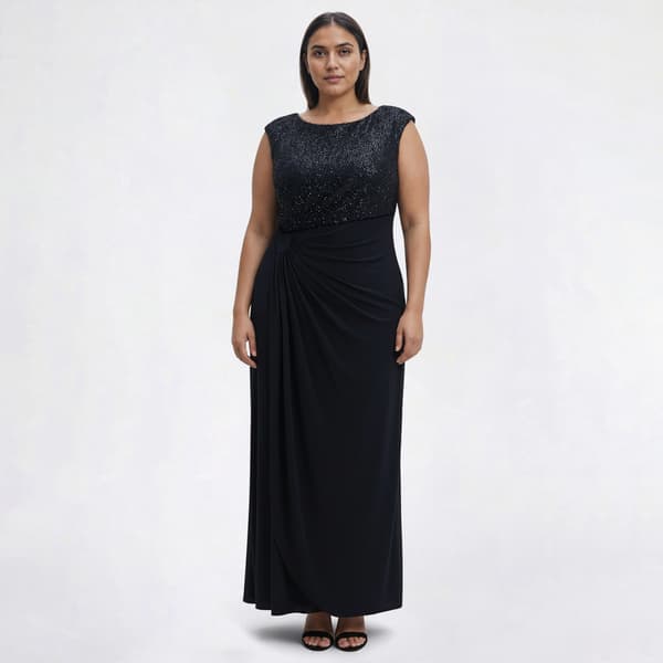 Plus Size Connected Apparel Sleeveless Metallic Knit Top Gown