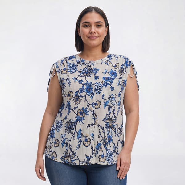 Plus Size Emily Daniels Sleeveless Ruched Shoulder Floral Blouse - image 