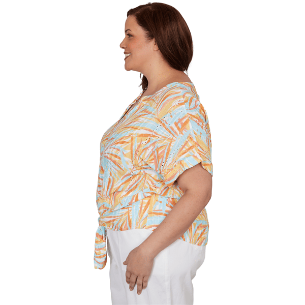 Plus Size Hearts of Palm Fun in the Sun Leaf Tie Front Blouse