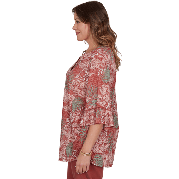Plus Size Ruby Rd. Sedona Escape Tropical Burnout Henley Blouse