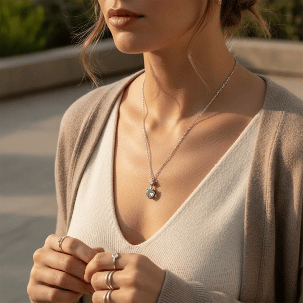 Saffron 1ctw. Heart Cut Aqua Moissanite Diamond Pendant Necklace